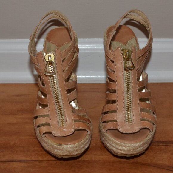 Jimmy Choo London tan Palermo Made in Italy espadrille wedges, sz 37 - Picture 2 of 10